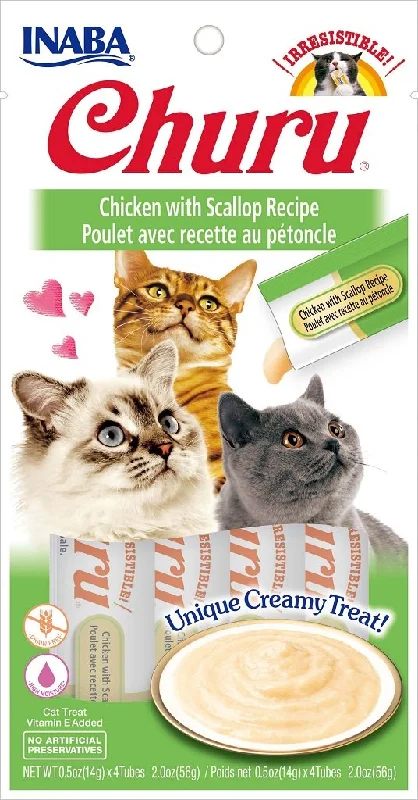 INABA Churu Chicken with Scallop Recipe Puree Cat Treat - 2.0 oz | (4) 0.5% Tubes