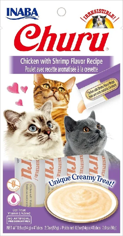 INABA Churu Chicken with Shrimp Recipe Puree Cat Treat - 2.0 oz | (4) 0.5% Tubes