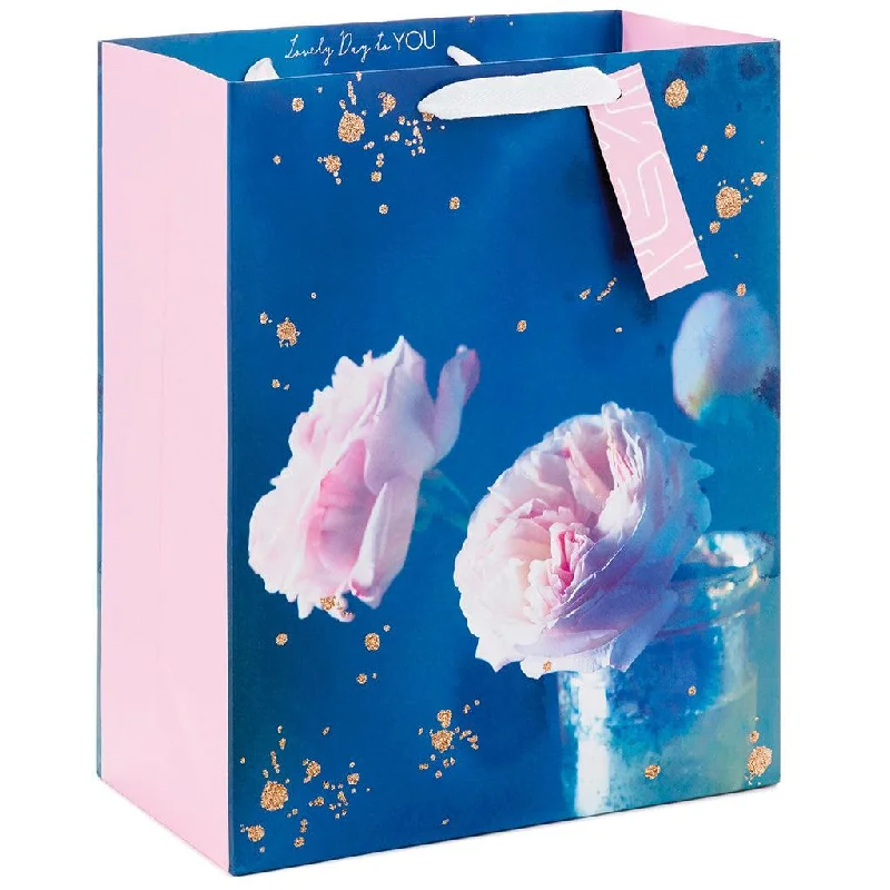 Hallmark : 13" Pink Peonies on Blue Large Gift Bag