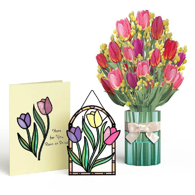 Cheerful Tulips Suncatcher Card & Pop-Up Bouquet Bundle