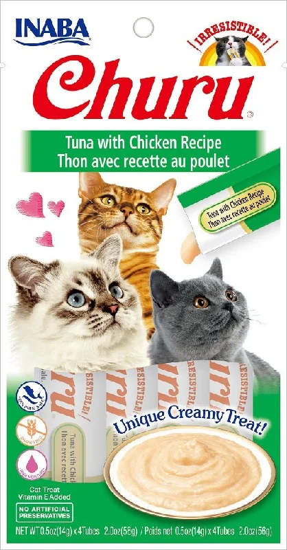 INABA Churu Tuna with Chicken Recipe Puree Cat Treat - 2.0 oz | (4) 0.5% Tubes