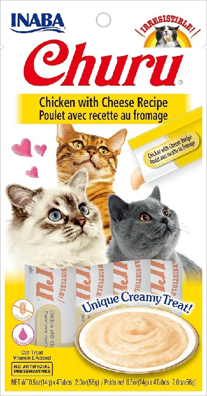 INABA Churu Chicken with Cheese Recipe Puree Cat Treat - 2.0 oz | (4) 0.5% Tubes