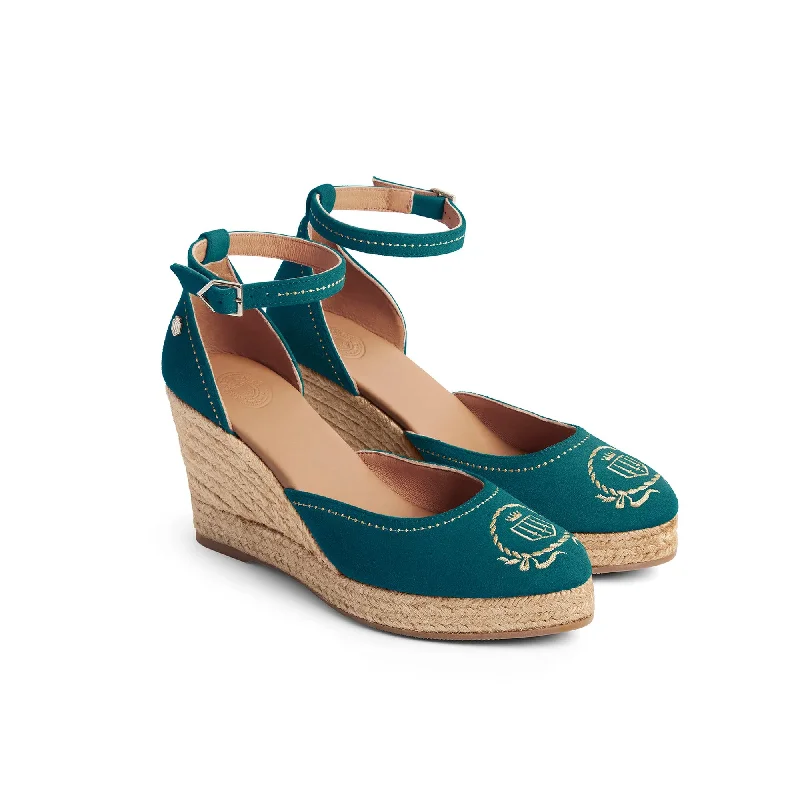 Fairfax & Favor Ladies The Richmond Embroidered Wedge - Ocean Suede