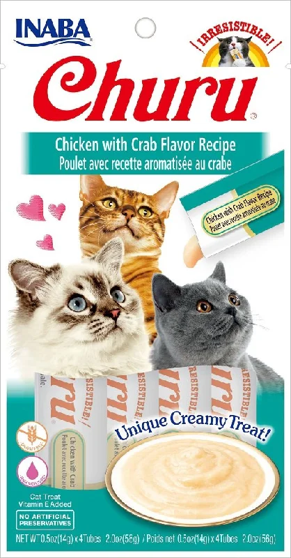 INABA Churu Chicken with Crab Recipe Puree Cat Treat - 2.0 oz | (4) 0.5% Tubes